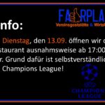 ACHTUNG! Am 13.09.2022 ist Champions League im FairPlay!
