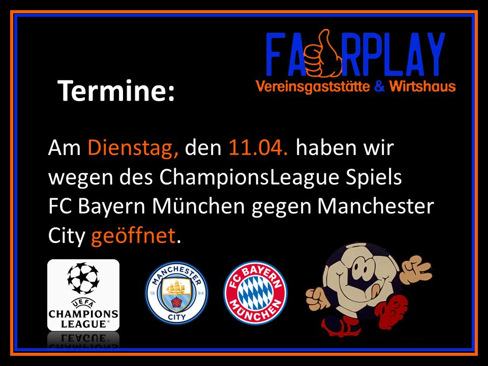Read more about the article Am 11.04.2023 CL Bayern – Man City Live im FairPlay